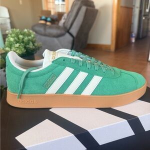 Adidas Green VL Court 2.0 Suede Shoes with White Stripes